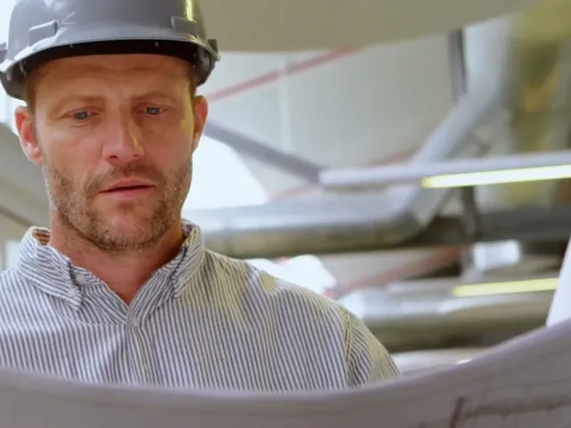 Licensed plumber reviewing plans near exposed piping for Licensed plumber on a 24/7 Parker call